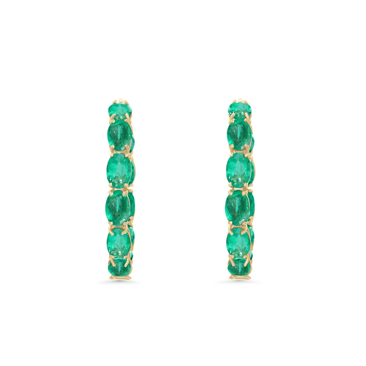 15.20 Cts Emerald Hoop Earring in 14K Yellow Gold