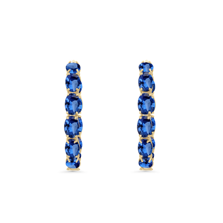 15.20 Cts Blue Sapphire Hoop Earring in 14K Yellow Gold