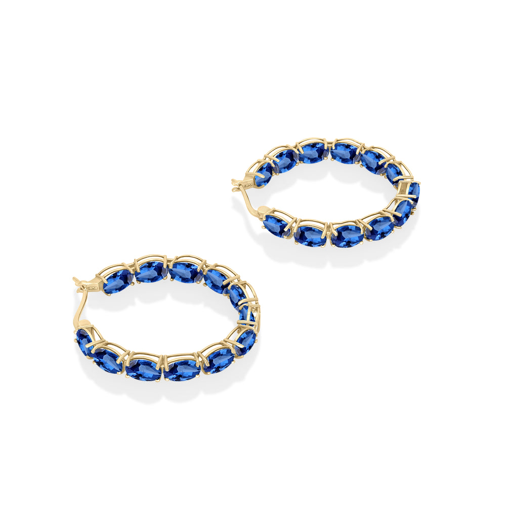 15.20 Cts Blue Sapphire Hoop Earring in 14K Yellow Gold