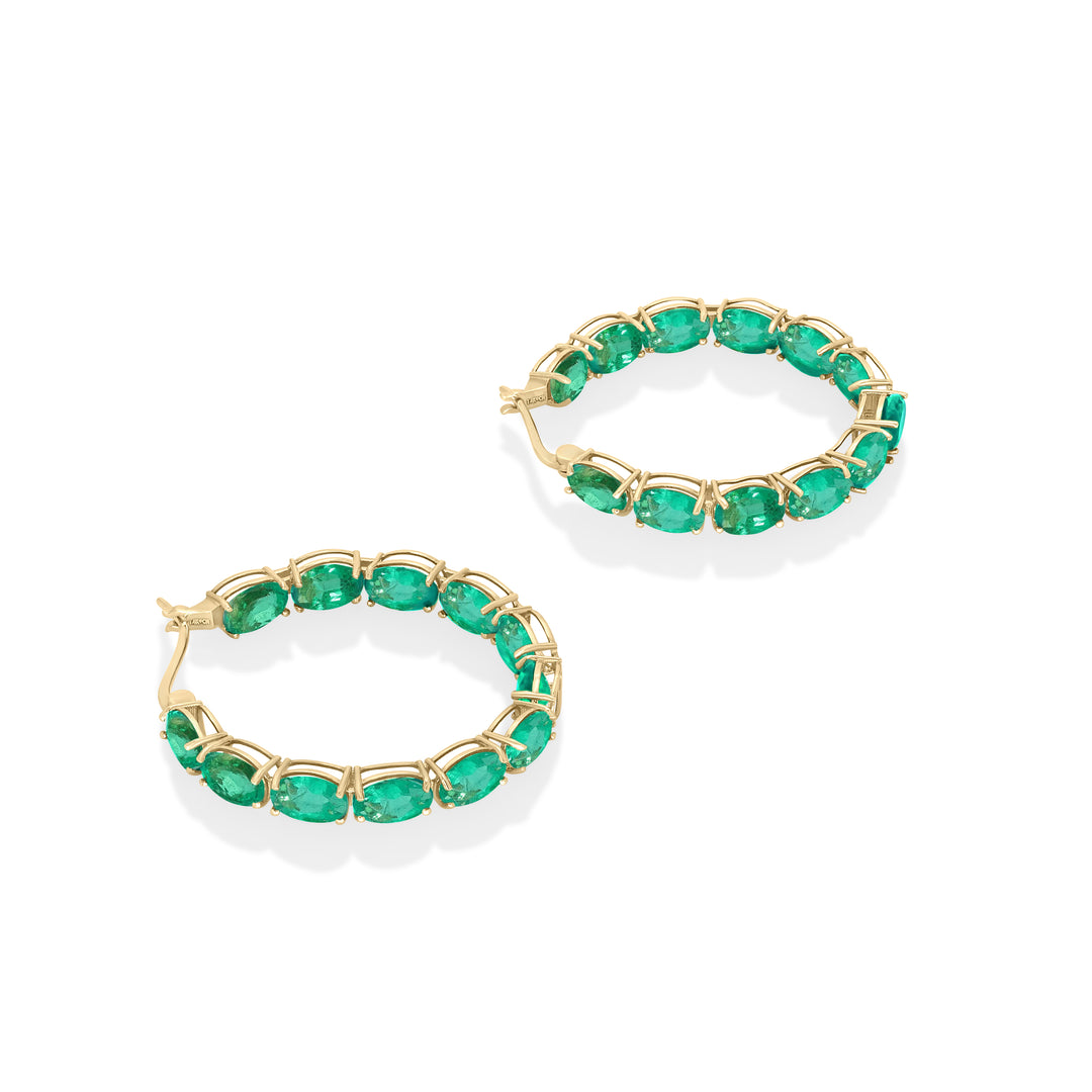 15.20 Cts Emerald Hoop Earring in 14K Yellow Gold