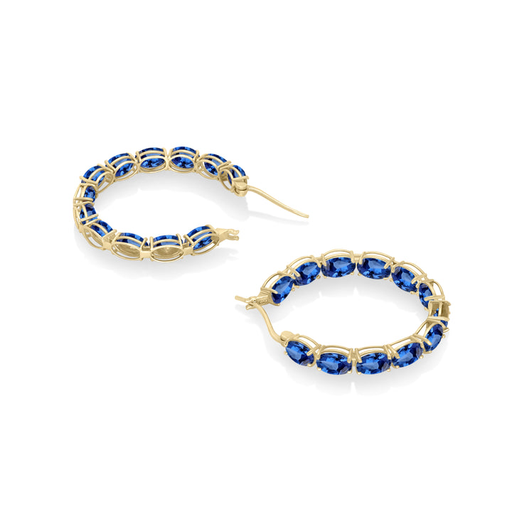 15.20 Cts Blue Sapphire Hoop Earring in 14K Yellow Gold