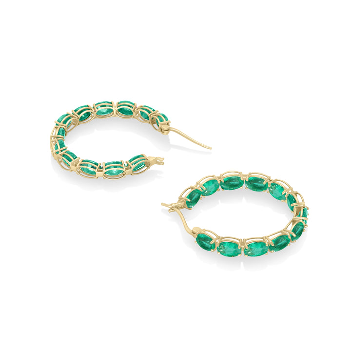 15.20 Cts Emerald Hoop Earring in 14K Yellow Gold