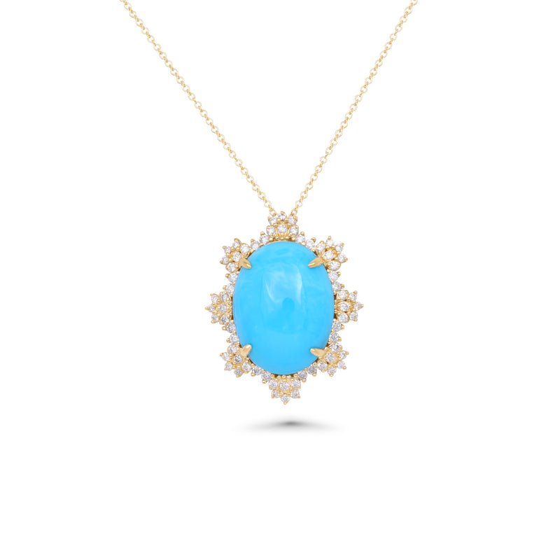 7.01 Cts Sleeping Beauty Turquoise and White Diamond Pendant in 14K Yellow Gold