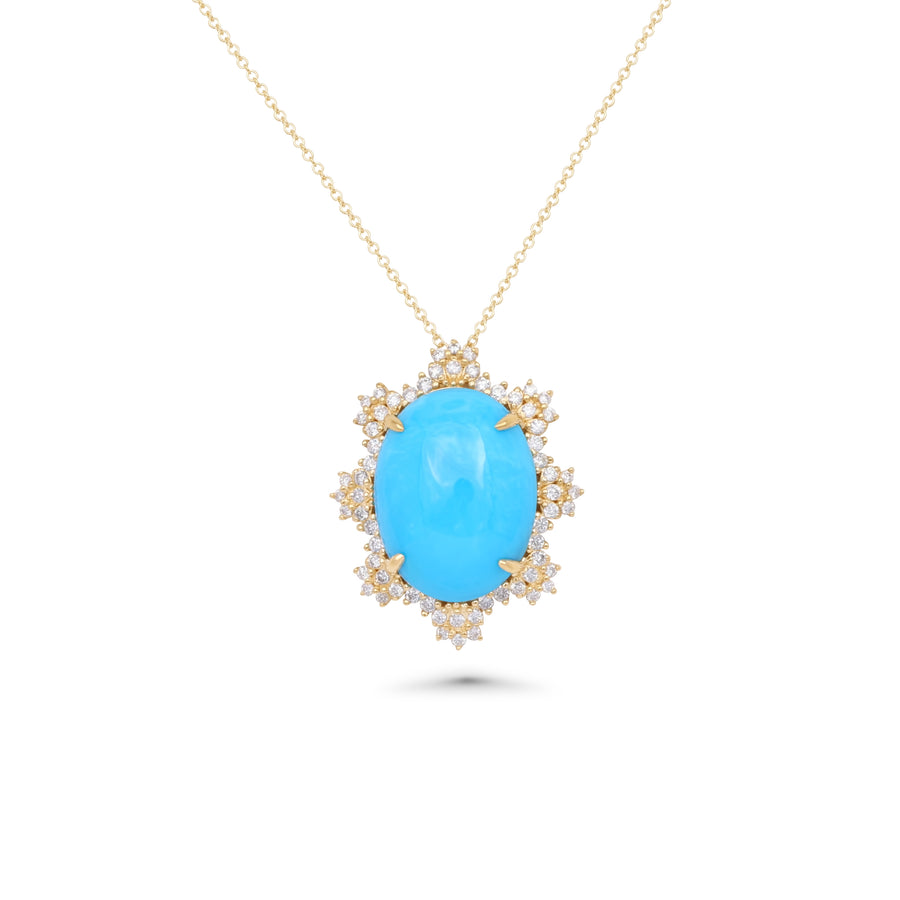 7.01 Cts Sleeping Beauty Turquoise and White Diamond Pendant in 14K Yellow Gold