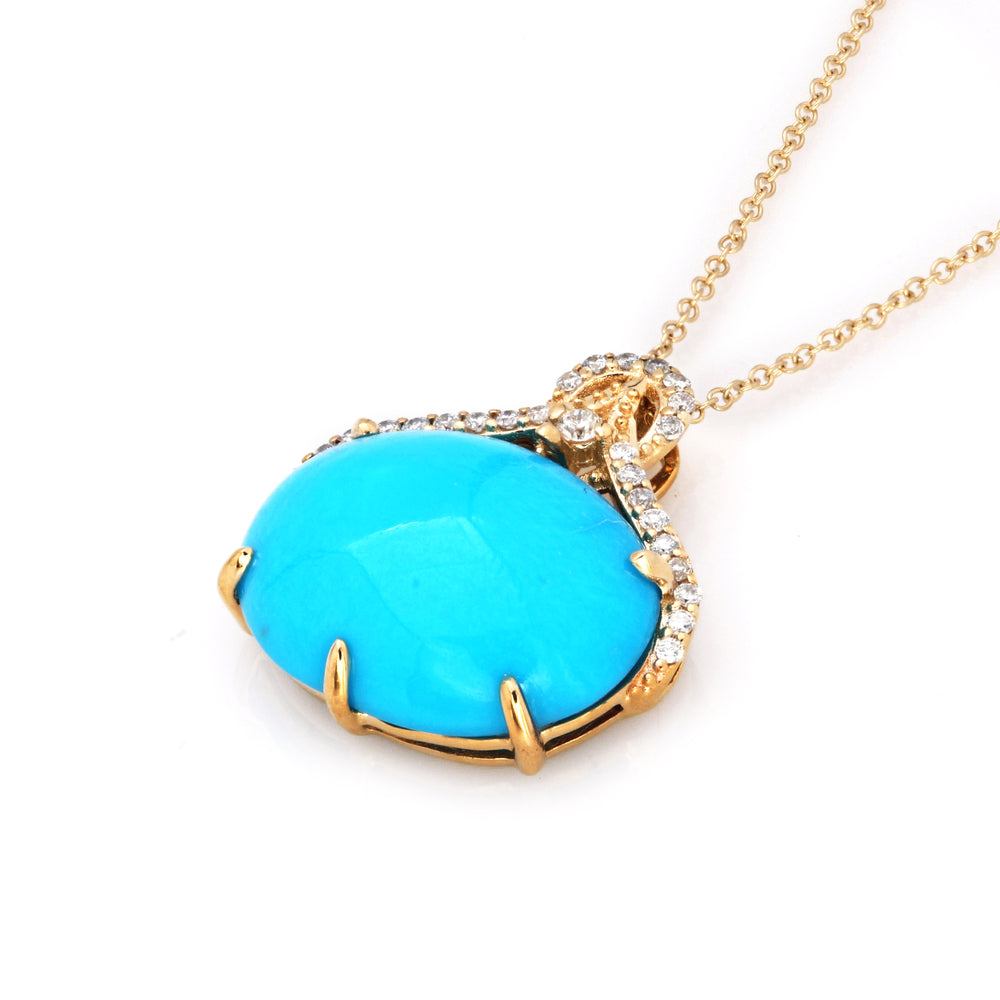 6.44 Cts Sleeping Beauty Turquoise and White Diamond Pendant in 14K Yellow Gold