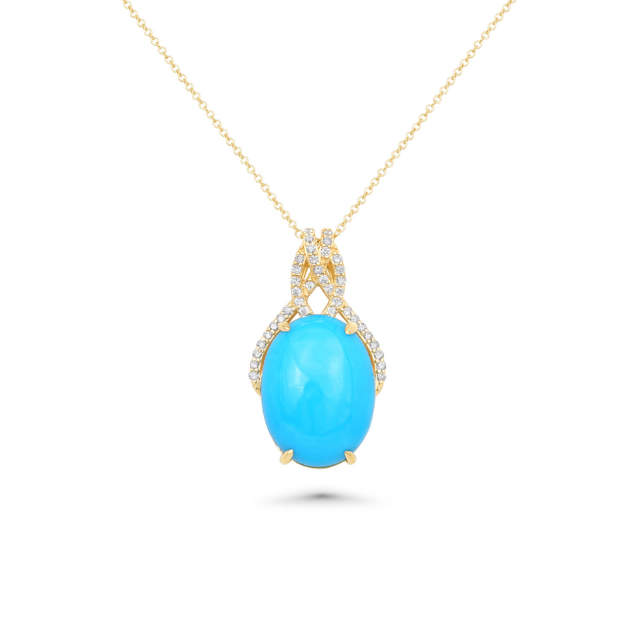 6.19 Cts Sleeping Beauty Turquoise and White Diamond Pendant in 14K Yellow Gold