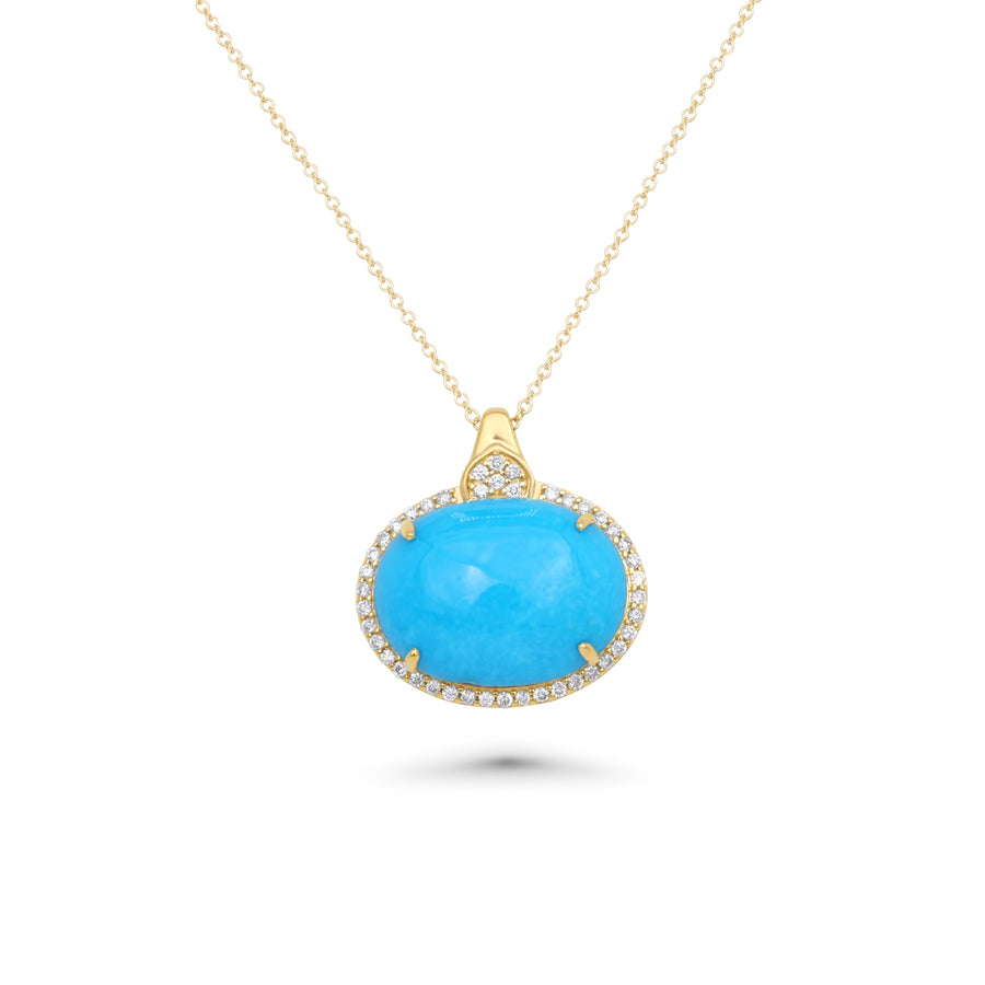 6.09 Cts Sleeping Beauty Turquoise and White Diamond Pendant in 14K Yellow Gold