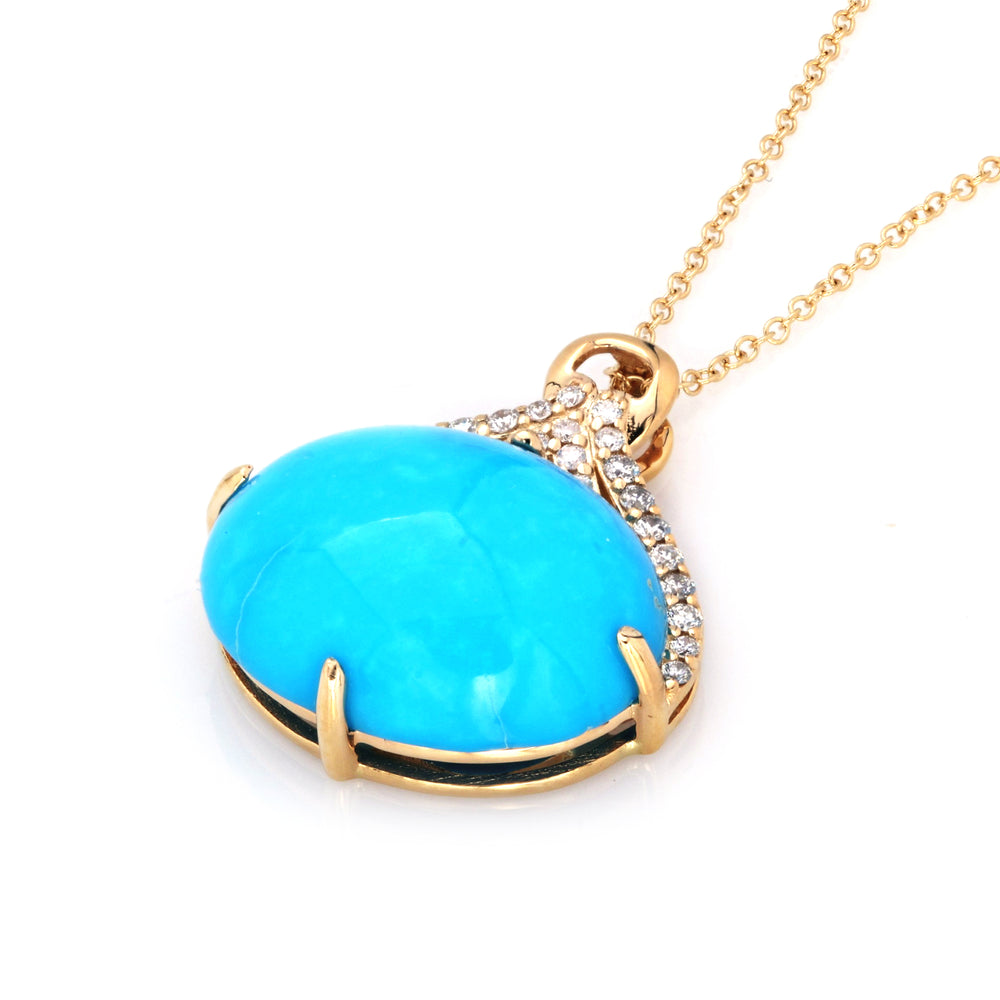 7.8 Cts Sleeping Beauty Turquoise and White Diamond Pendant in 14K Yellow Gold