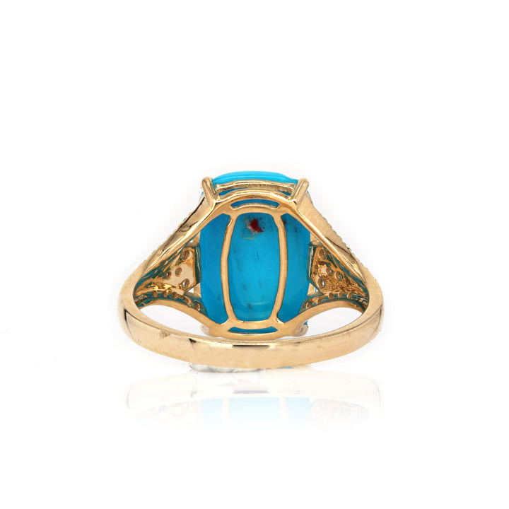 4.17 Cts Sleeping Beauty Turquoise and White Diamond Ring in 14K Yellow Gold