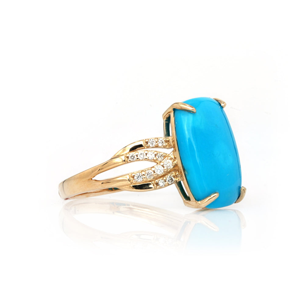 4.51 Cts Sleeping Beauty Turquoise and White Diamond Ring in 14K Yellow Gold