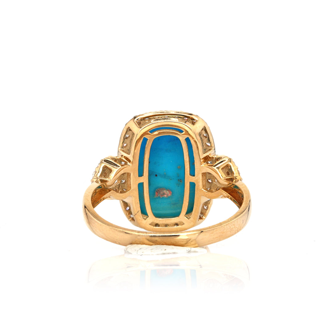 4.45 Cts Sleeping Beauty Turquoise and White Diamond Ring in 14K Yellow Gold