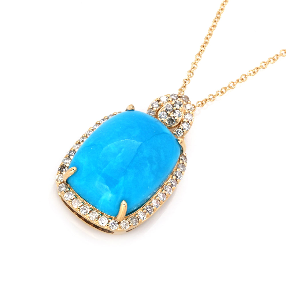 6.64 Cts Sleeping Beauty Turquoise and White Diamond Pendant in 14K Yellow Gold