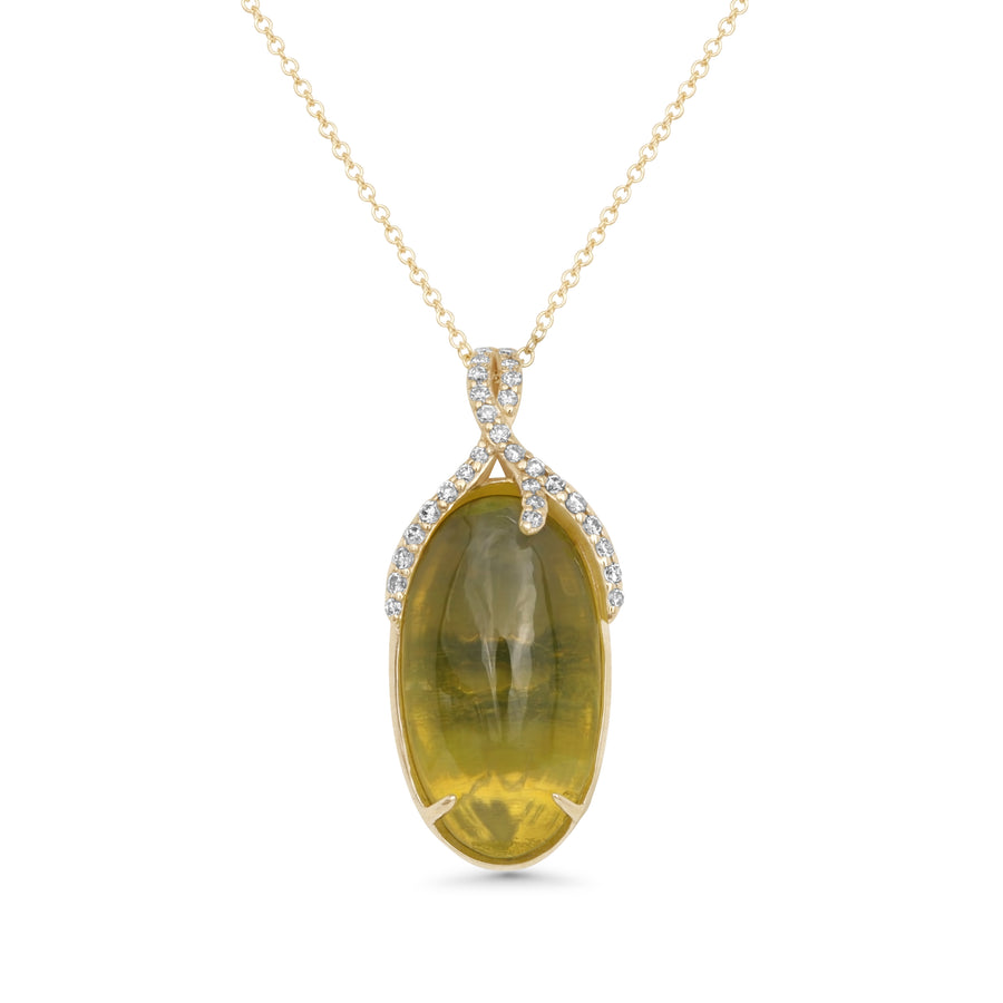 16.13 Cts Sillimanite and White Diamond Pendant in 14K Yellow Gold