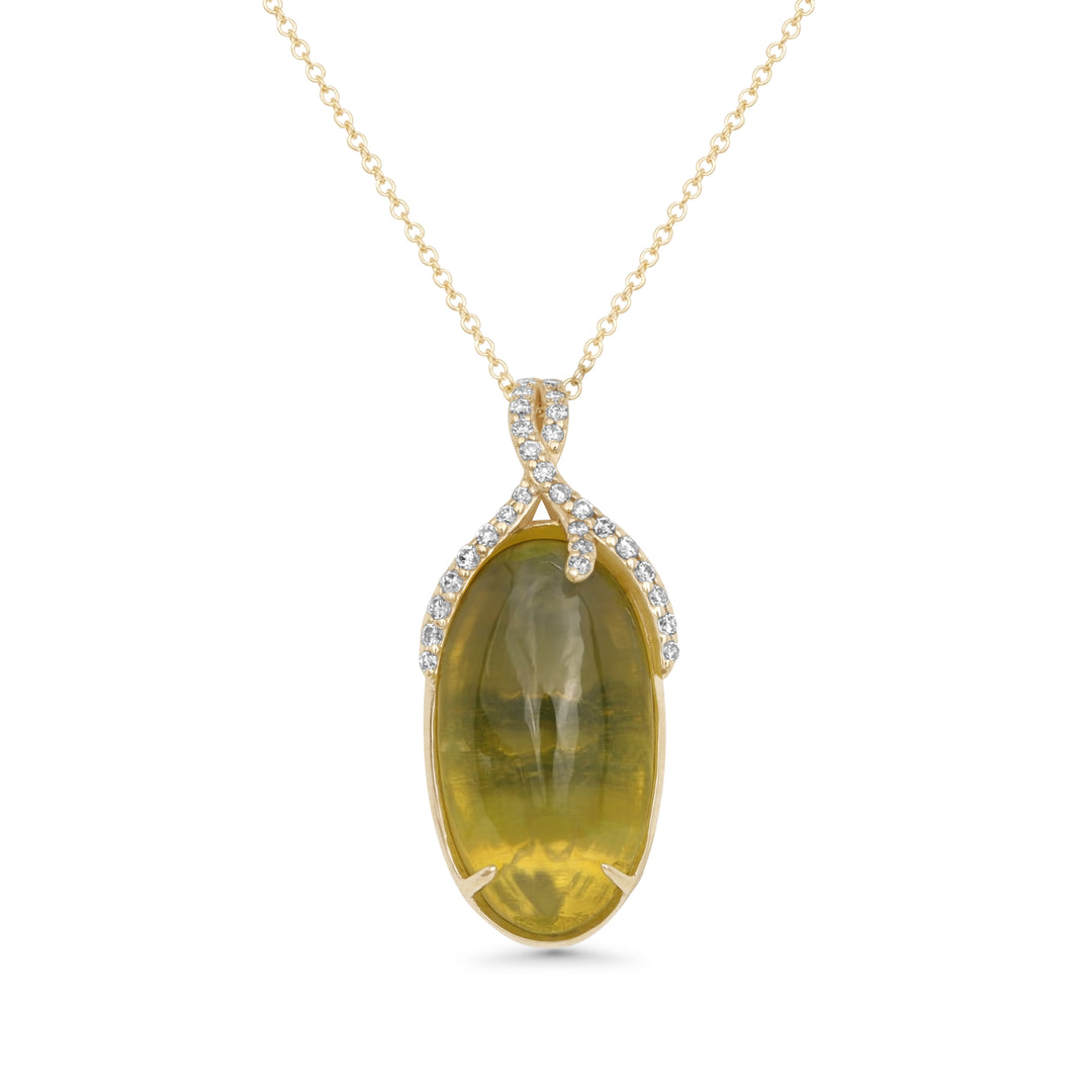 16.13 Cts Sillimanite and White Diamond Pendant in 14K Yellow Gold