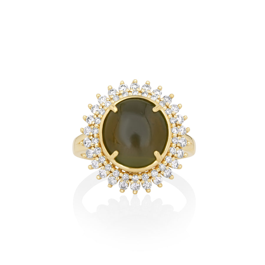 7.67 Cts Sillimanite and White Diamond Ring in 14K Yellow Gold