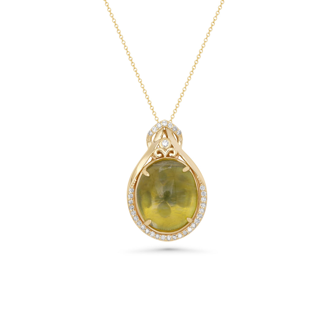 16.77 Cts Sillimanite and White Diamond Pendant in 14K Yellow Gold
