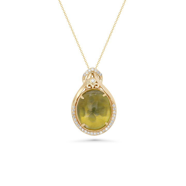 16.77 Cts Sillimanite and White Diamond Pendant in 14K Yellow Gold