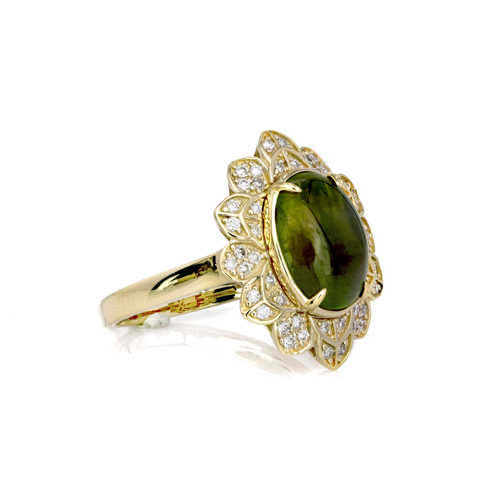 4 Cts Sillimanite and White Diamond Ring in 14K Yellow Gold