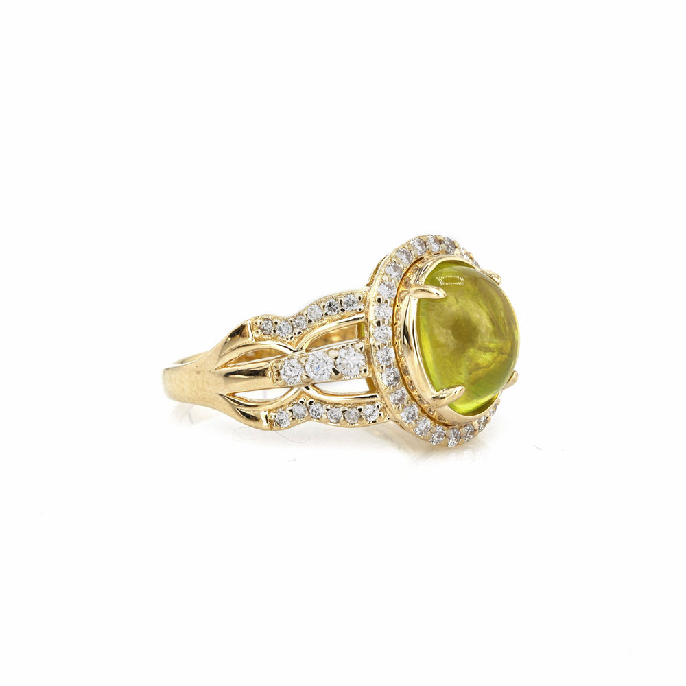 4.01 Cts Sillimanite and White Diamond Ring in 14K Yellow Gold