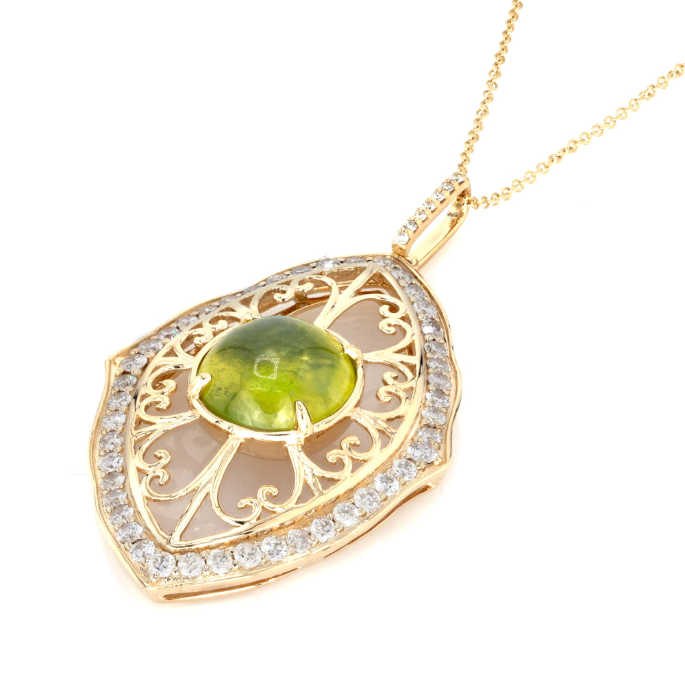 5.62 Cts Sillimanite and White Diamond Pendant in 14K Yellow Gold