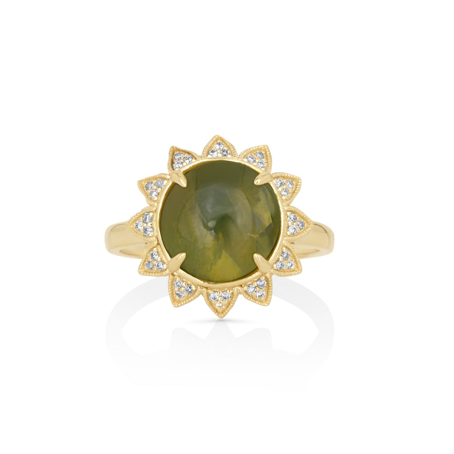 5.65 Cts Sillimanite and White Diamond Ring in 14K Yellow Gold