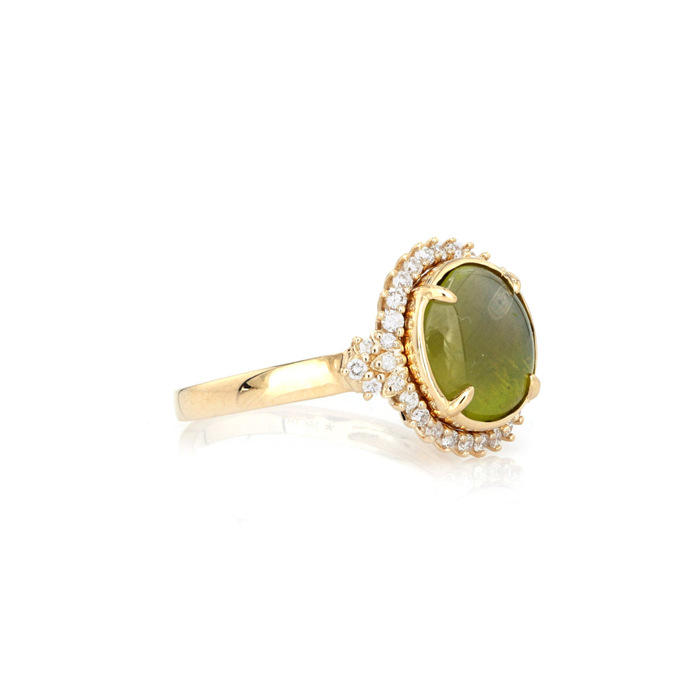 4.33 Cts Sillimanite and White Diamond Ring in 14K Yellow Gold