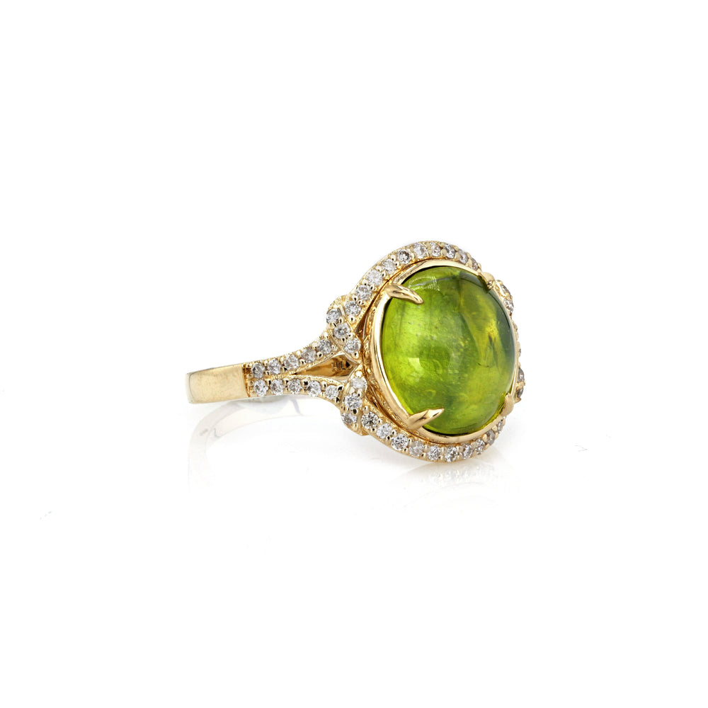 4.08 Cts Sillimanite and White Diamond Ring in 14K Yellow Gold
