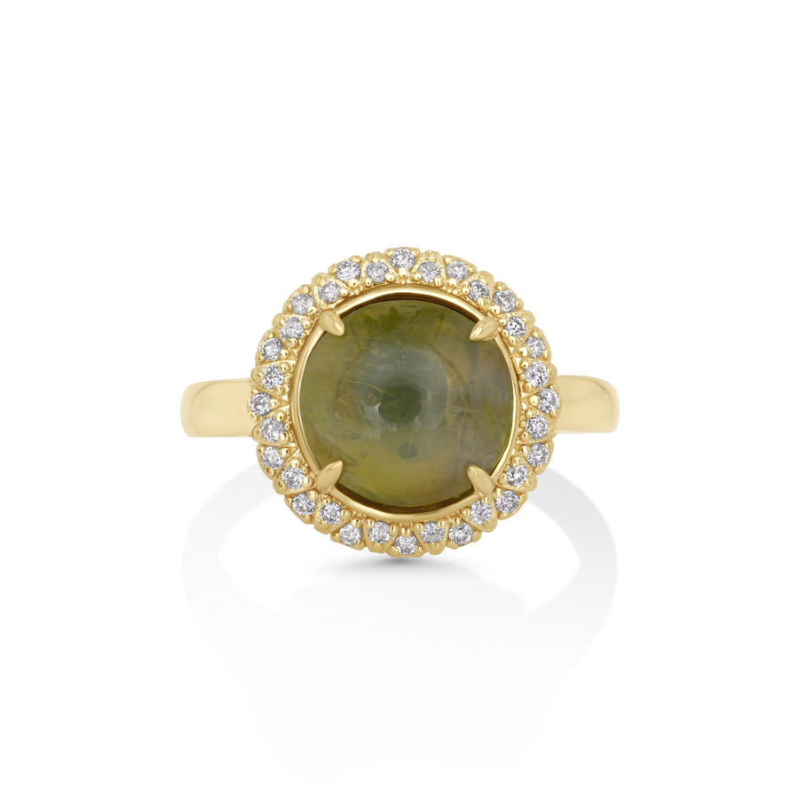 4.43 Cts Sillimanite and White Diamond Ring in 14K Yellow Gold