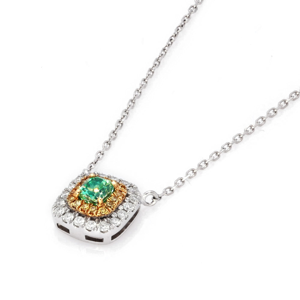 0.33 Cts Green Diamond and Yellow Diamond Necklace in 18K Two Tone