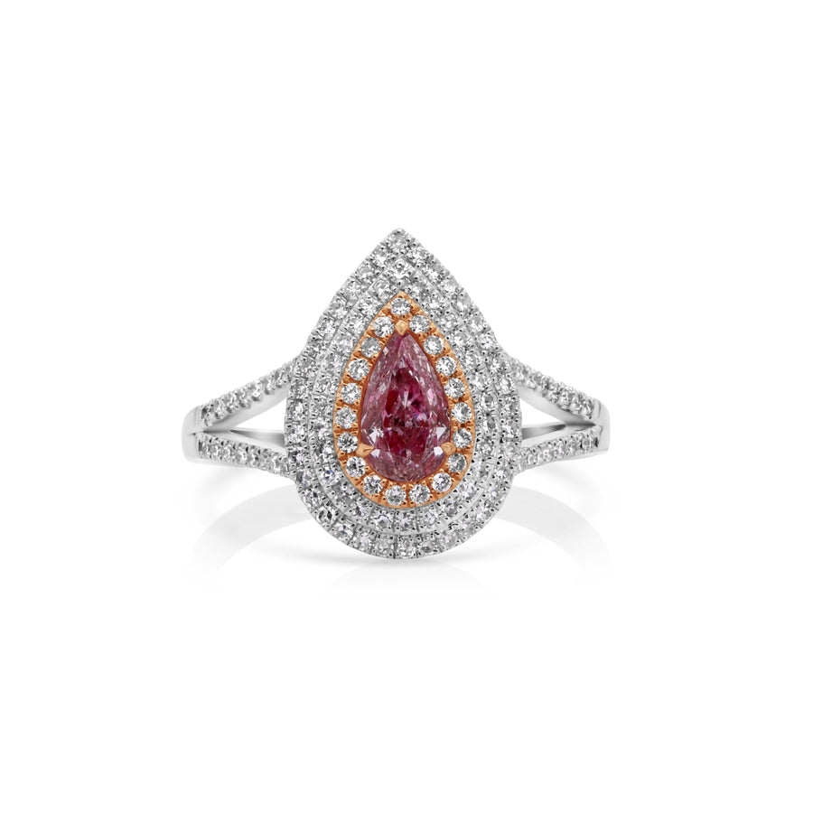 0.76 Cts Pink Diamond and White Diamond Ring in 18K Two Tone