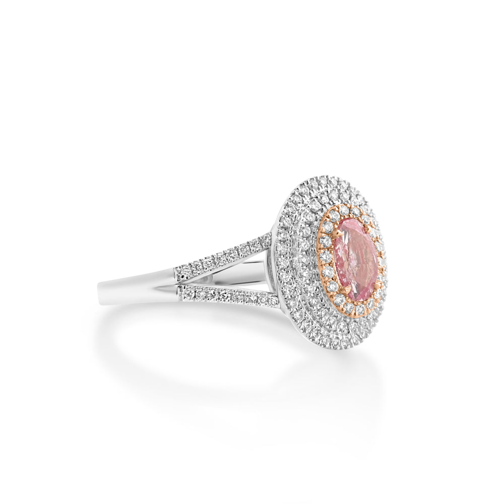 0.61 Cts Pink Diamond and White Diamond Ring in 18K Two Tone