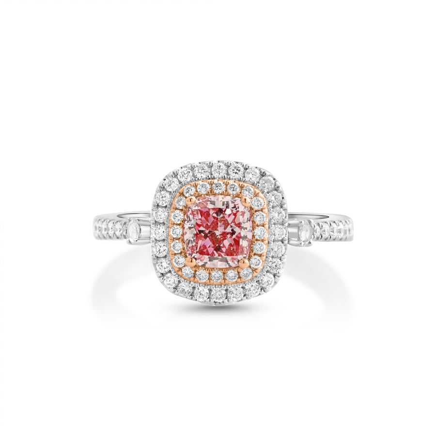1.01 Cts Pink Diamond and White Diamond Ring in 18K Two Tone
