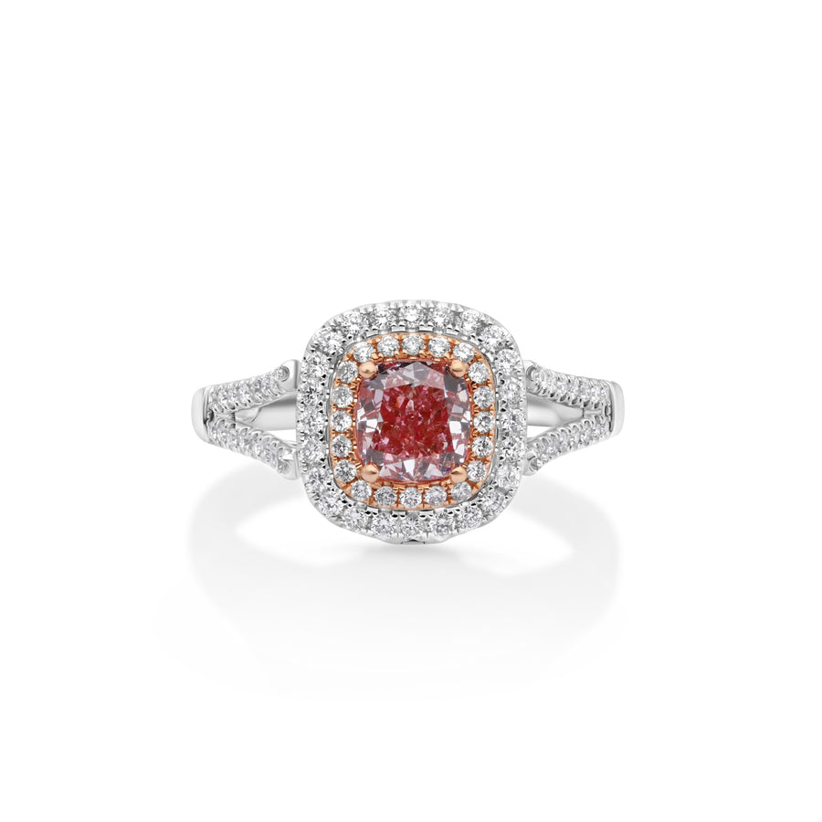 1.02 Cts Pink Diamond and White Diamond Ring in 18K Two Tone
