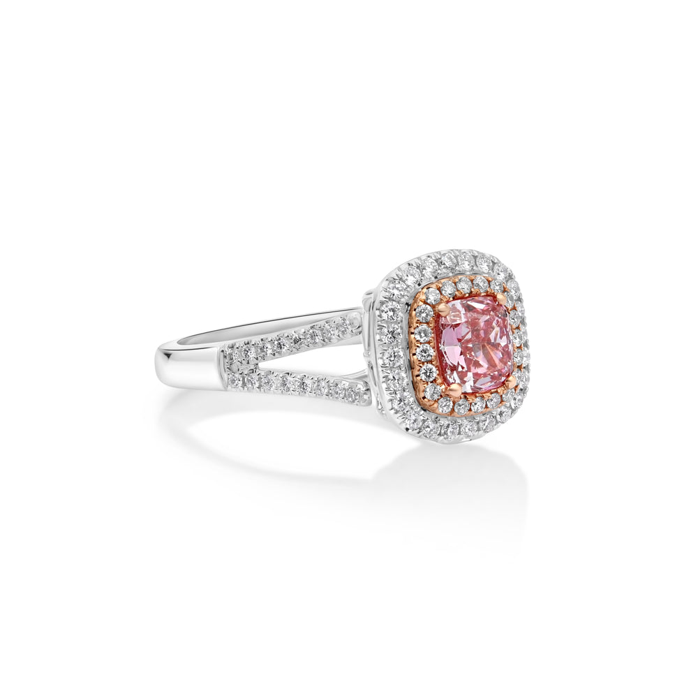 1.02 Cts Pink Diamond and White Diamond Ring in 18K Two Tone