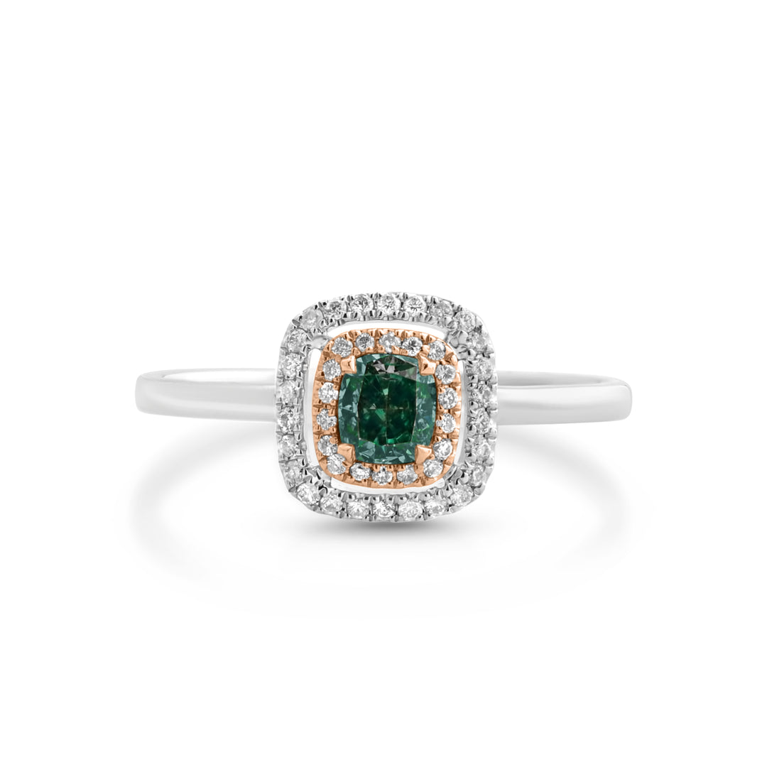 0.49 Cts Green Diamond and White Diamond Ring in 18K Two Tone