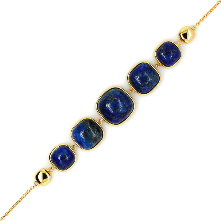 Lapis Lazuli 5 Stone Bracelet in Brass