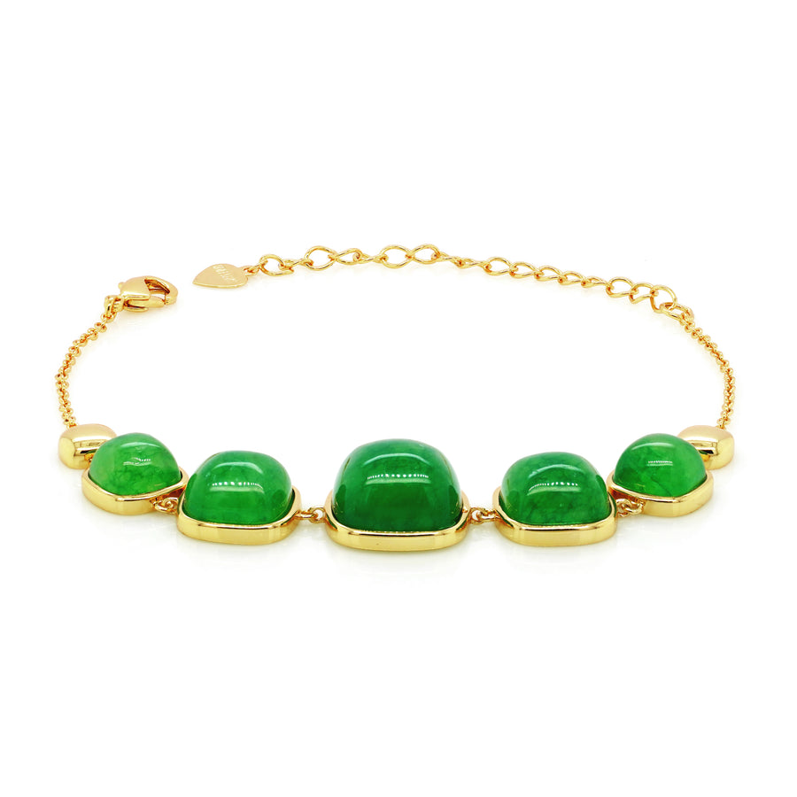 Green Beryl 5 Stone Bracelet in Brass