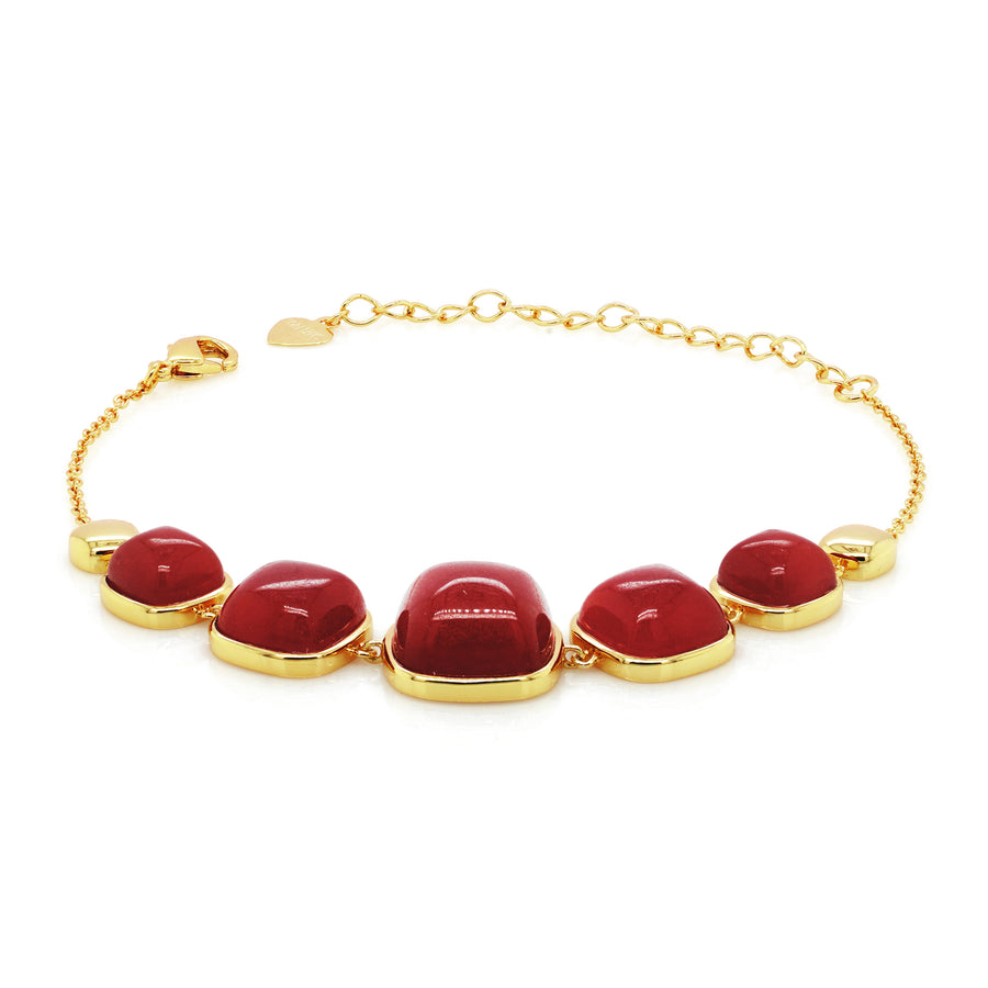 Ruby Colored Beryl 5 Stone Bracelet in Brass