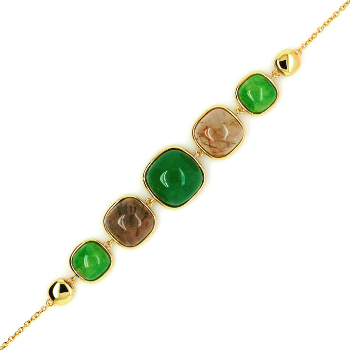 Green Beryl and Golden Rutile 5 Stone Bracelet in Brass
