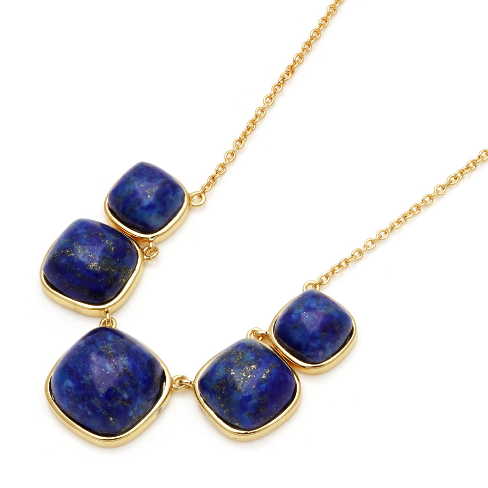 Lapis Lazuli 5 Stone Necklace in Brass