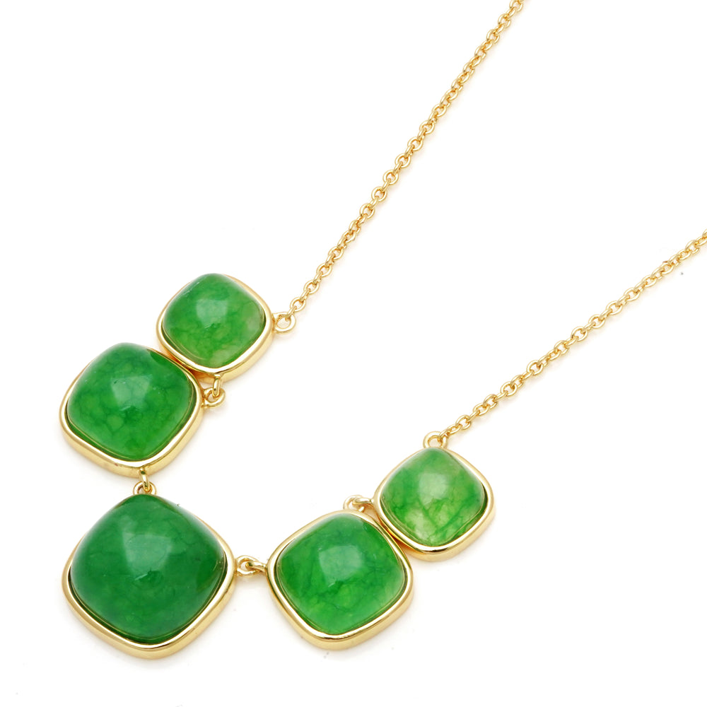 Green Beryl 5 Stone Necklace in Brass