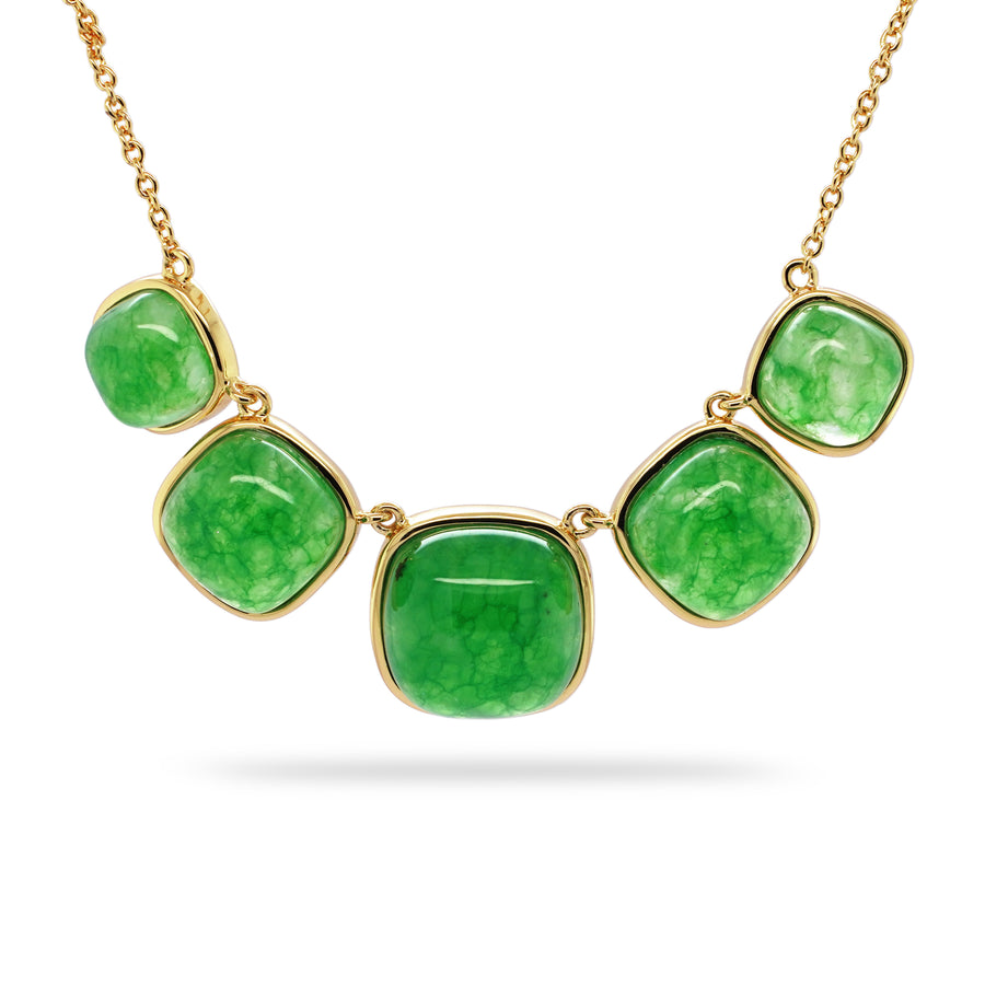 Green Beryl 5 Stone Necklace in Brass