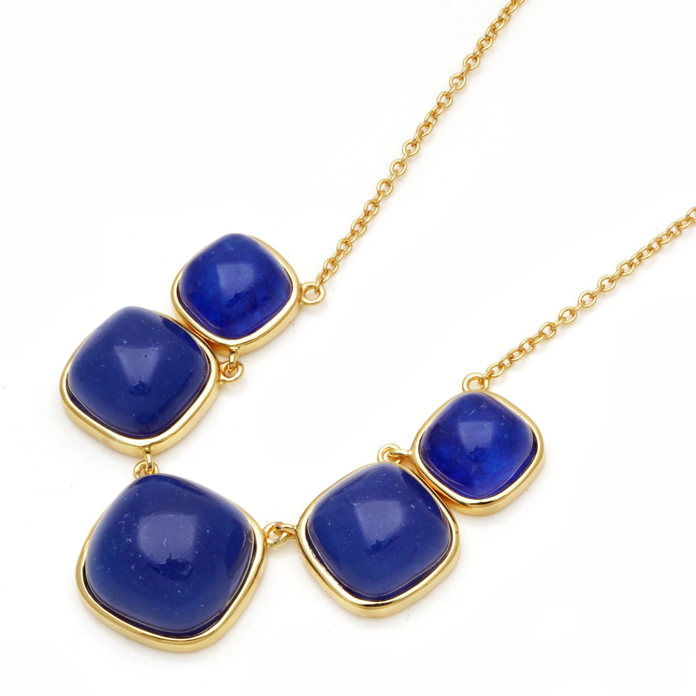 Sapphire Colored Beryl 5 Stone Necklace in Brass