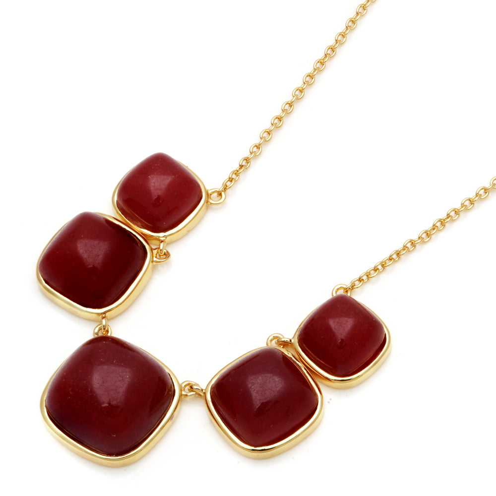 Ruby Colored Beryl 5 Stone Necklace in Brass