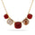 Ruby Colored Beryl and Golden Rutile 5 Stone Necklace in Brass
