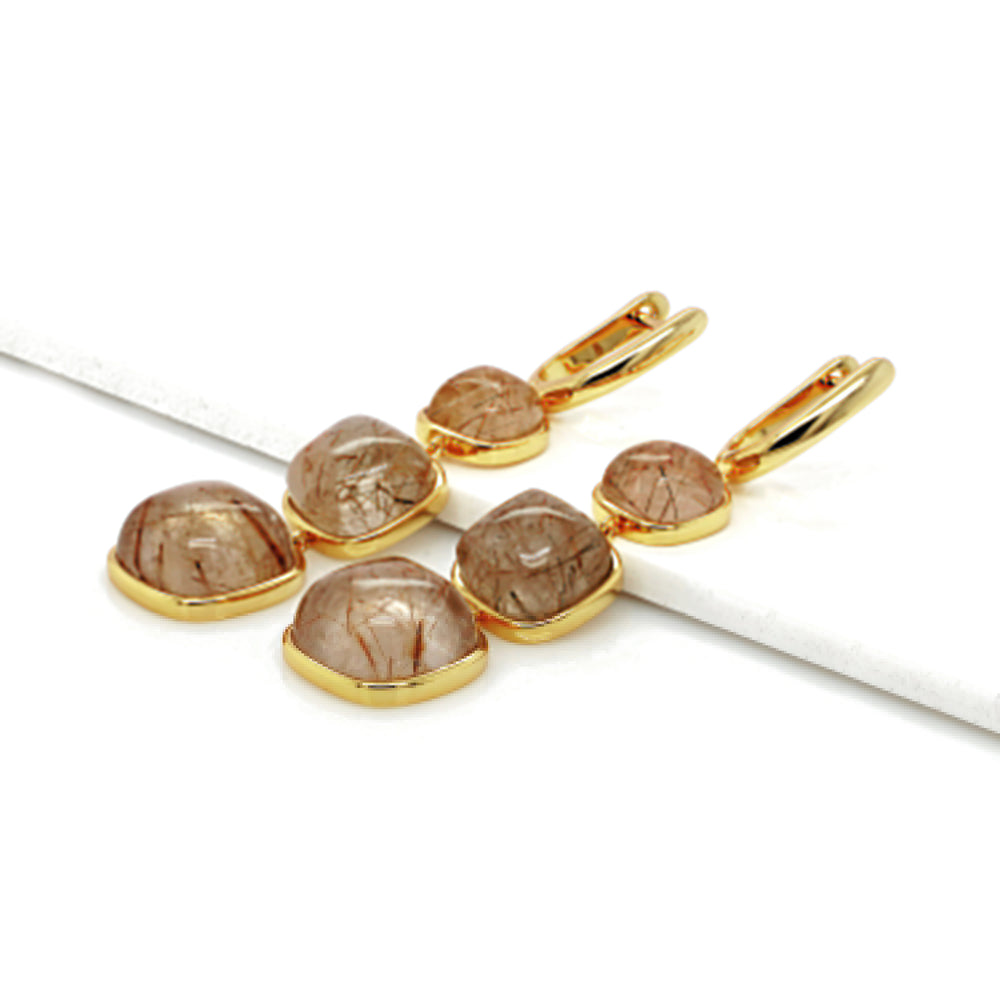 Golden Rutile 3 Stone Earring in Brass