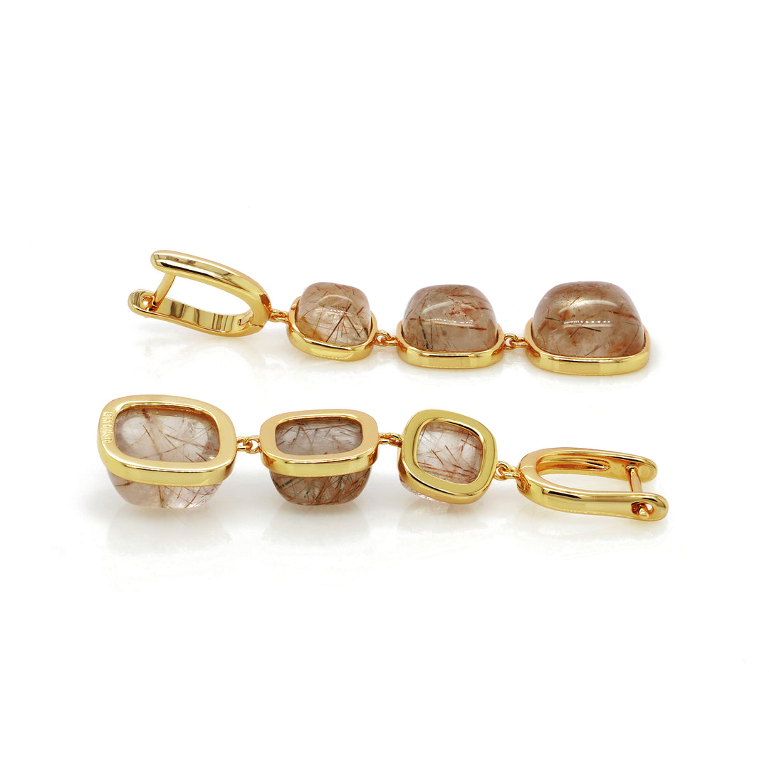 Golden Rutile 3 Stone Earring in Brass
