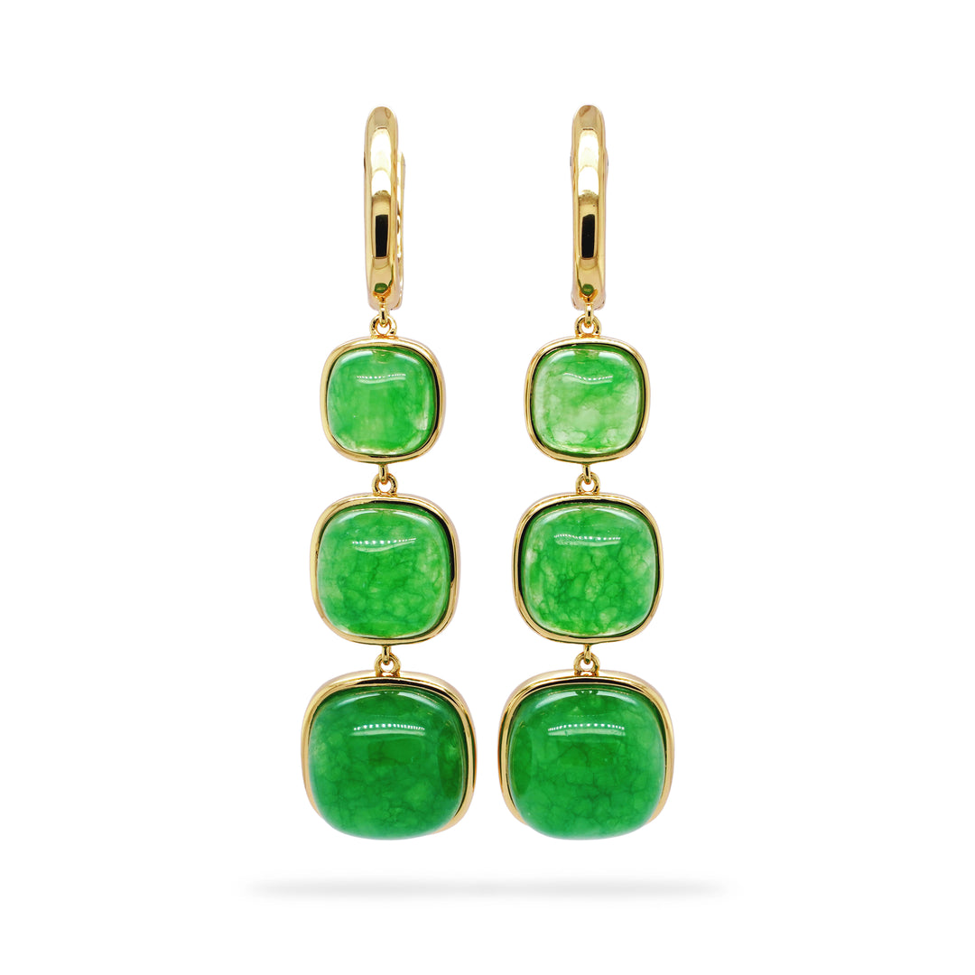 Green Beryl 3 Stone Earring in Brass