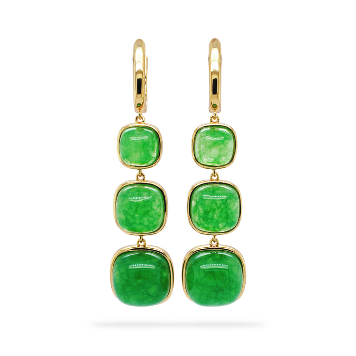 Green Beryl 3 Stone Earring in Brass