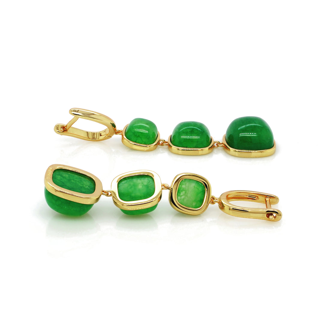 Green Beryl 3 Stone Earring in Brass